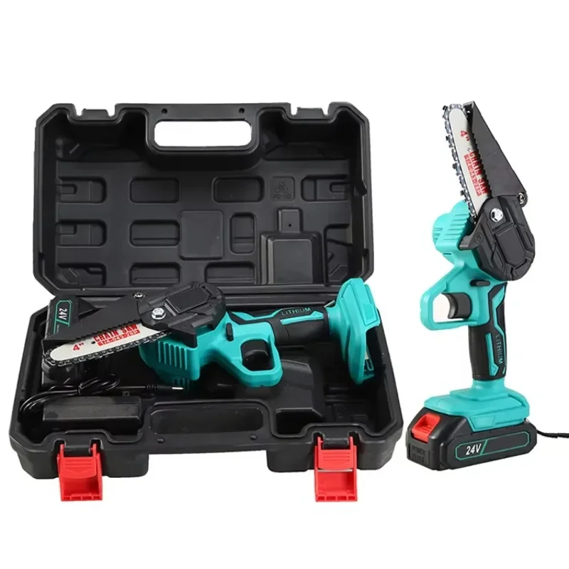 4 Inch Mini Lithium Electric Chain Saw 24V Rechargeable Cordless One-handed Small Electric Saws Home DIY Tree Pruning Tools