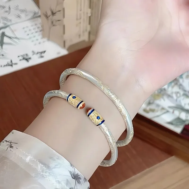 Splendid Auspicious Bracelet Women, New Style Gold-Plated Niche Design Silver Bangl
