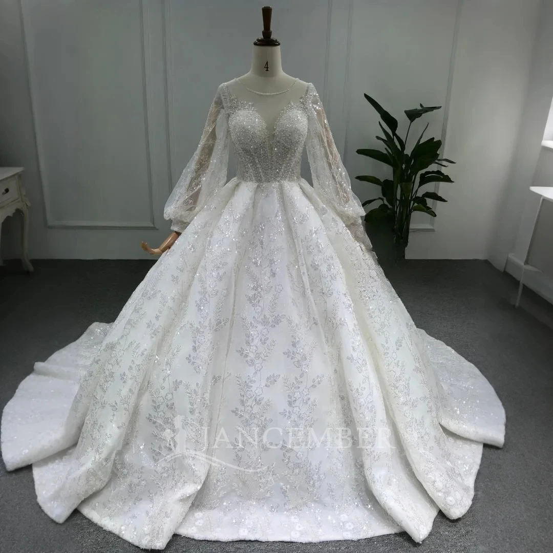Exquisite Ball Gown Women Wedding Dresses Elegant Shine Sequins Bridal Gowns Mopping Length Ball Vestidos De Novia Customized