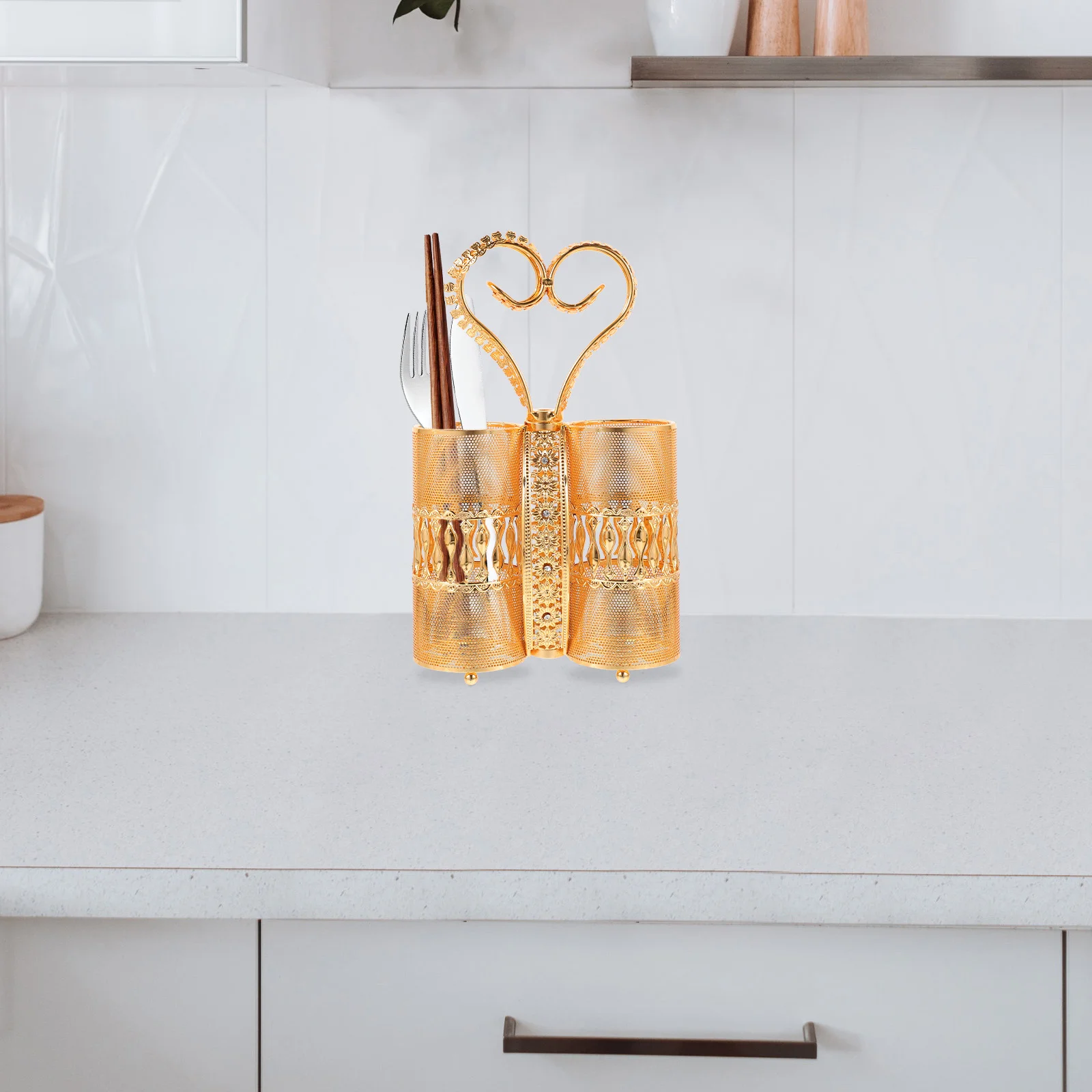 Cutlery Storage Rack Utensil Spoon Forks Holder Golden Dish Basket Party Silverware Table Countertop Drain Bucket