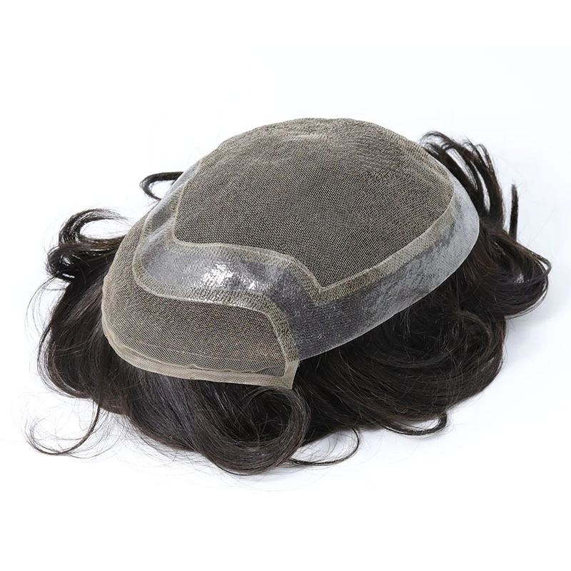 Peruca de renda PU para homens, cabelo masculino, prótese capilar respirável, perucas indianas de cabelo humano, sistema de substituição, 0, 08-0, 1