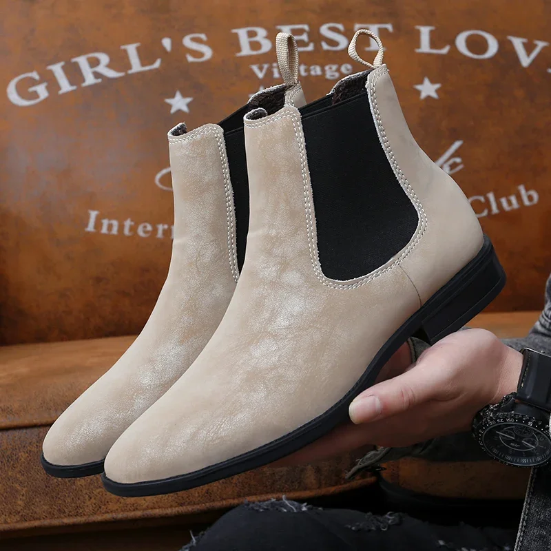 Plush Chelsea Men Boots Faux Suede Low Heels British Style High Cut Business Casual Boots Breathable Men Boots Large Sizes 37-48