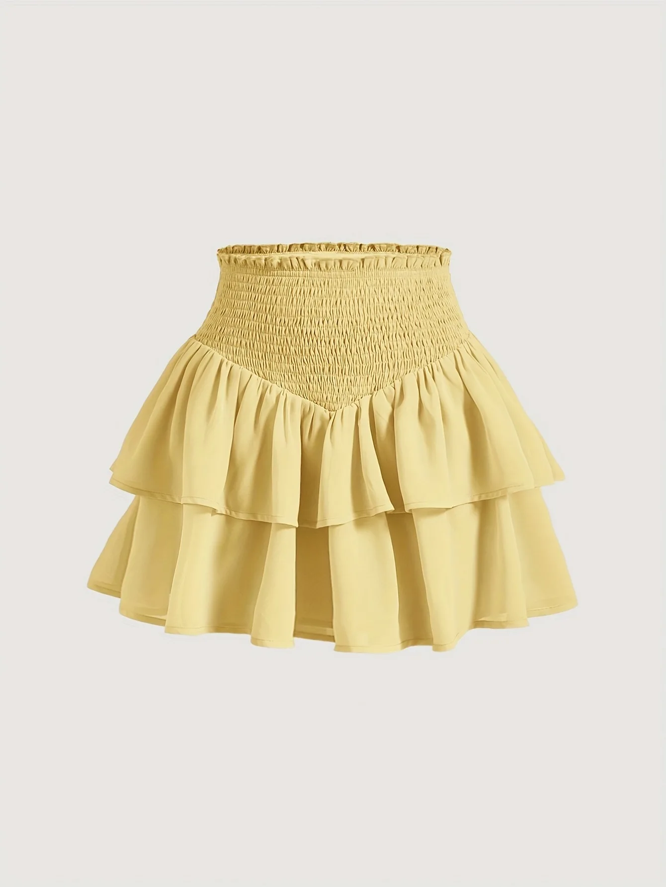 Cute Smocked Waist Tiered Mini Skirt for Women Double Layer Ruffled Flared A-Line Skater Skirt for Summer Beach & Party