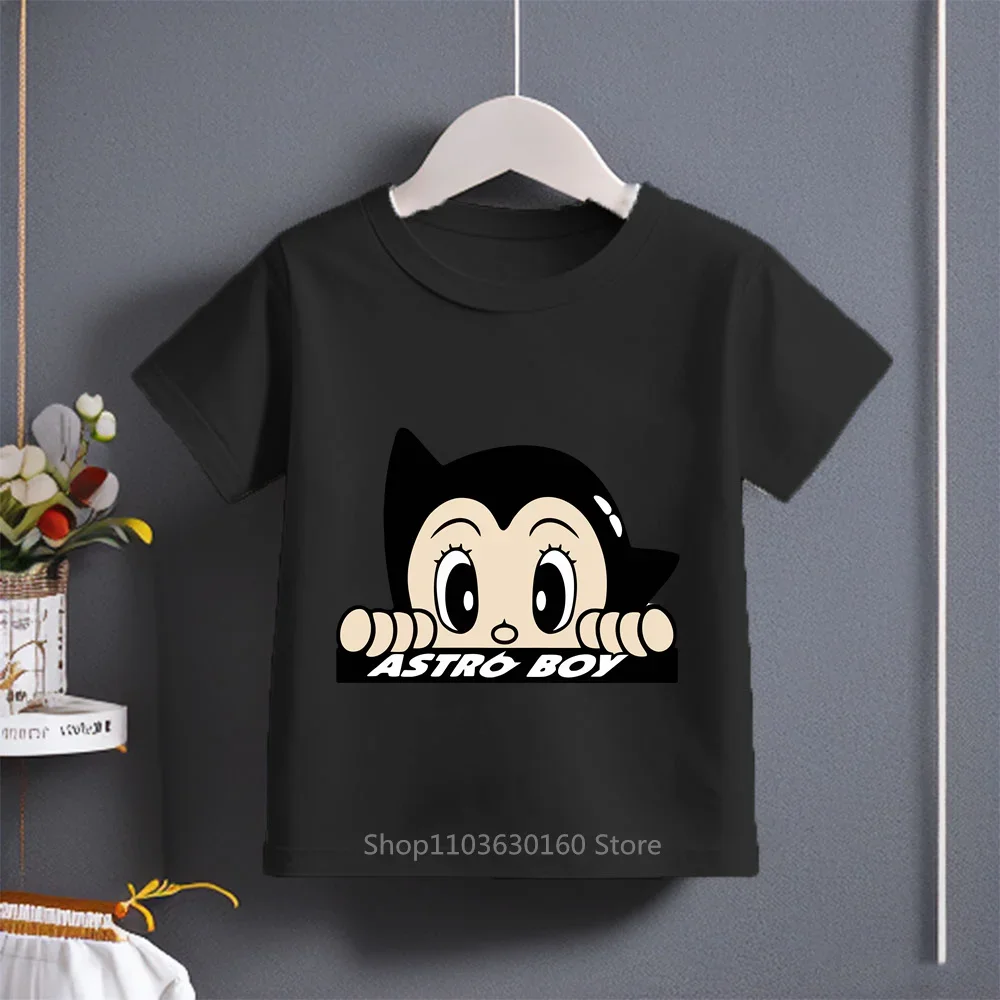 Summer 2024 Boys Girls Astro Boy Cartoon Print T-shirt Cotton Stylish Trendy Cute Short Sleeve Kids Apparel