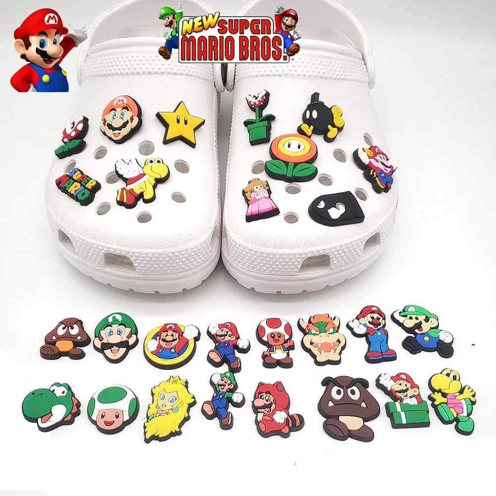 1PCS Super Mario Bros PVC Shoe Buckle Croc Jibz Charm Accessories Cartoon Cute Croc Jibz Buckle DIY Decorations Kids X-mas Gifts