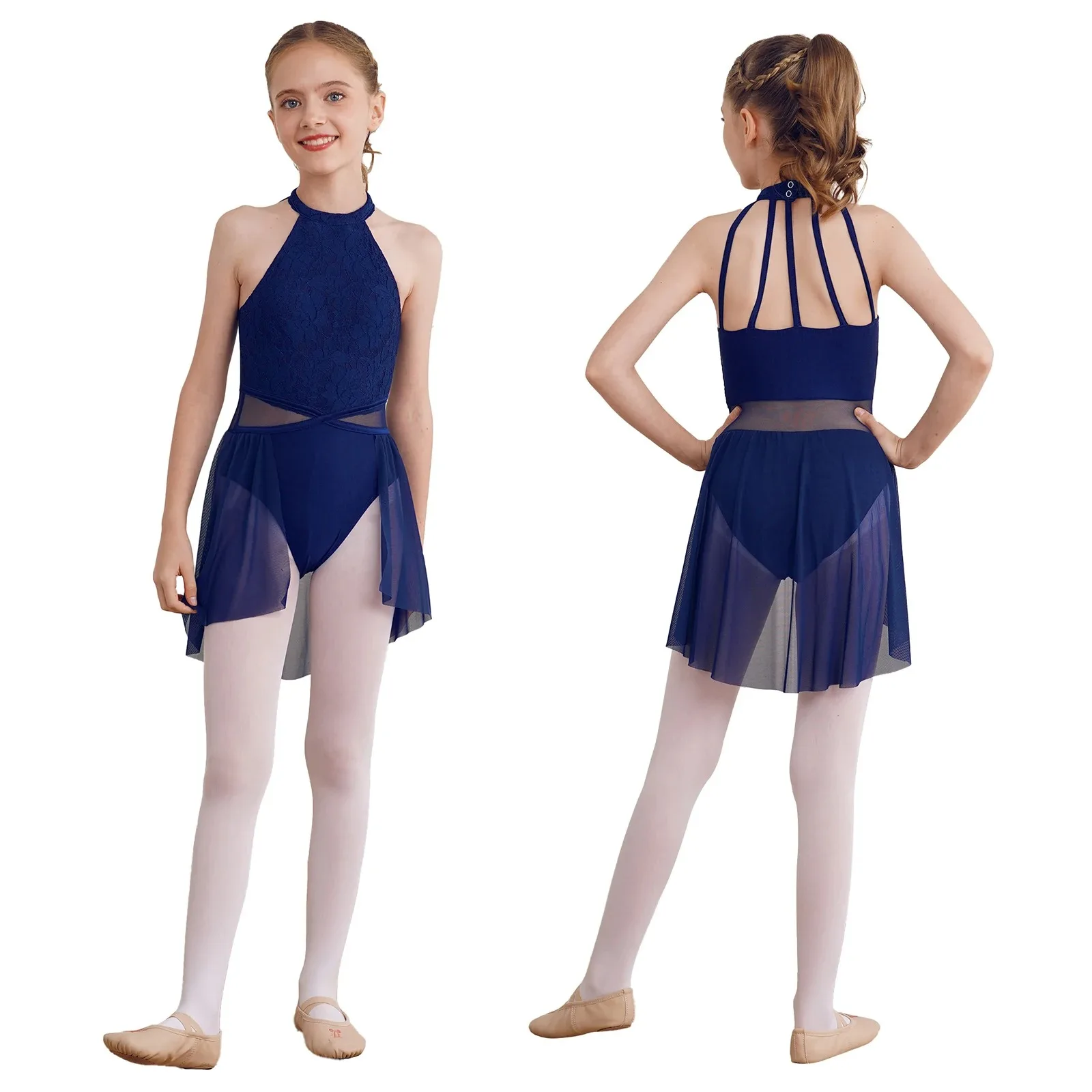 

Ballet Leotard Dress Kids Girls Jazz Lyrical Dancewear Sleeveless Floral Lace Hollow Back Irregular Hem Dance Leotard Tutu Dress