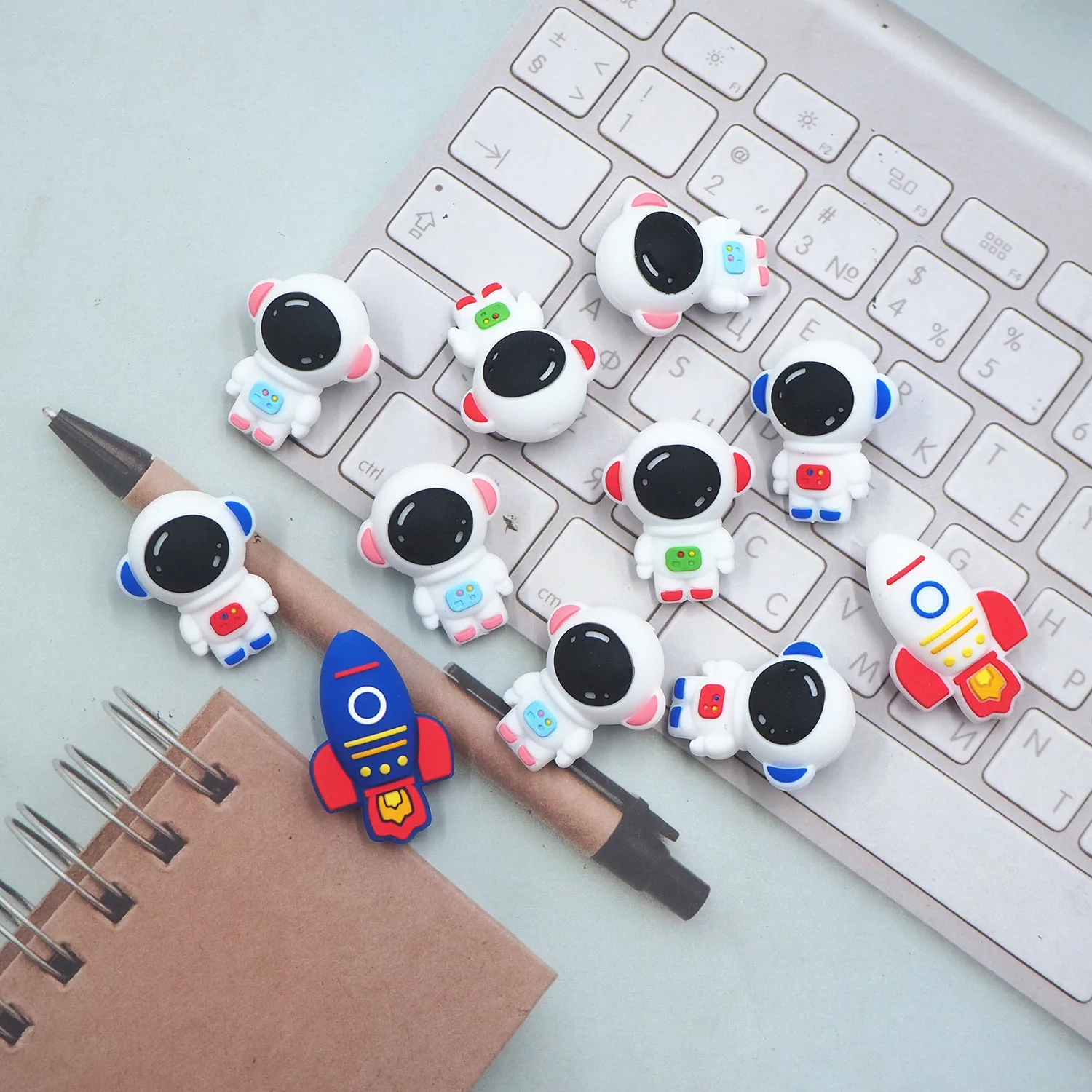 Chenkai 10PCS Astronaut Focal Beads Silicone Charms For Pen Making Character Beads For Beadable Pen Baby Pacifier Dummy Chains