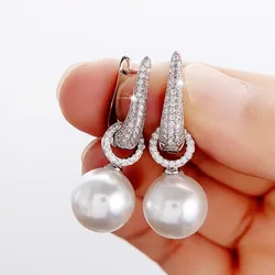 Huitan New Arrival Simulated Pearl Earrings Women Silver Color Fashion Versatile Female Ear Piercing Accessories Wedding Jewelry