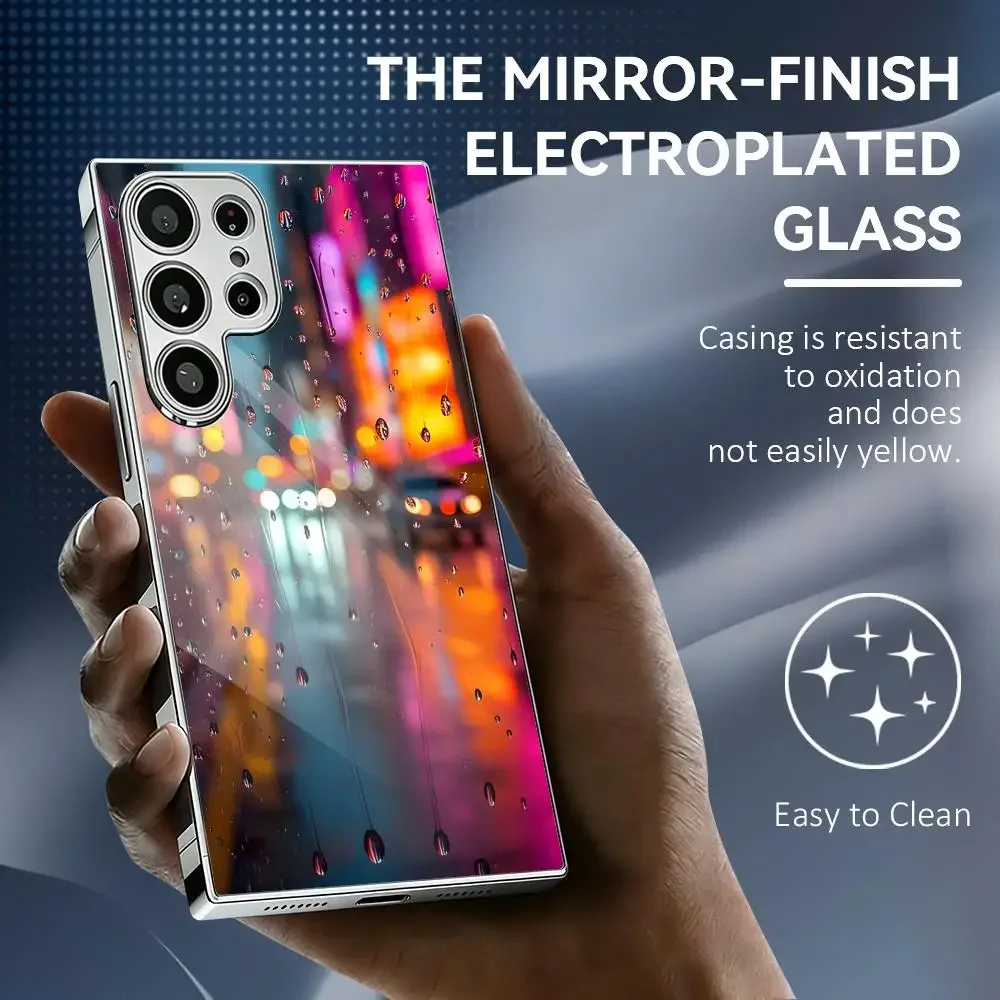 Rainy Day Fashion Phone Case For Samsung Galaxy S25 S24 S23 Ultra Electroplated Metal Frame Shockproof Cover Phone Case