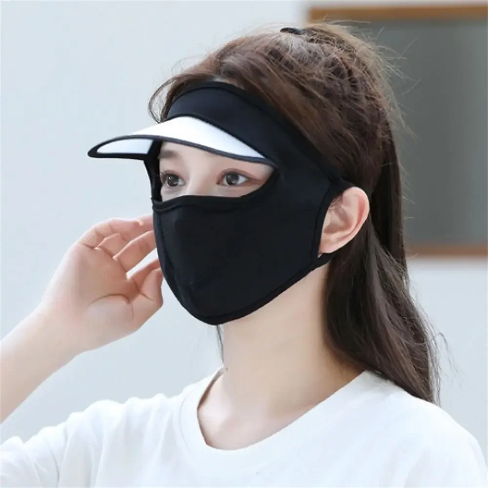 1pc Summer Ice Silk Mask UV Protection Face Cover Sunscreen Veil Face With Brim Outdoor Cycling Sun Protection Hats Caps