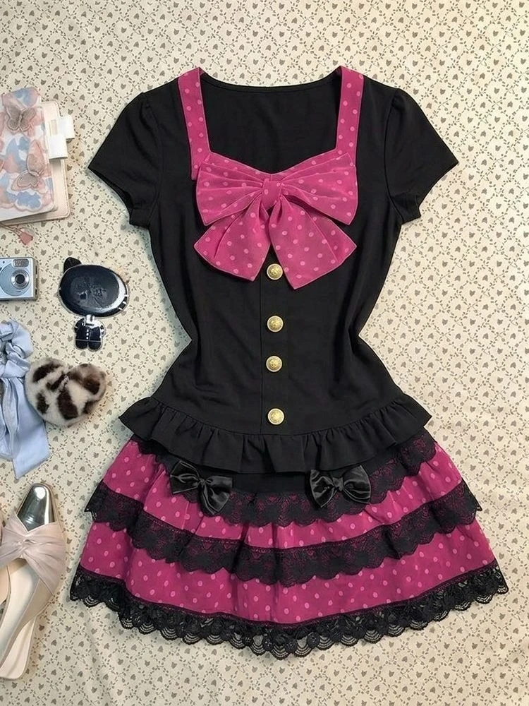 Y2k Sweet Kawaii 우아한 2 피스 세트 W - Women'S Fashion Designer Clothes 리뷰 및 가격