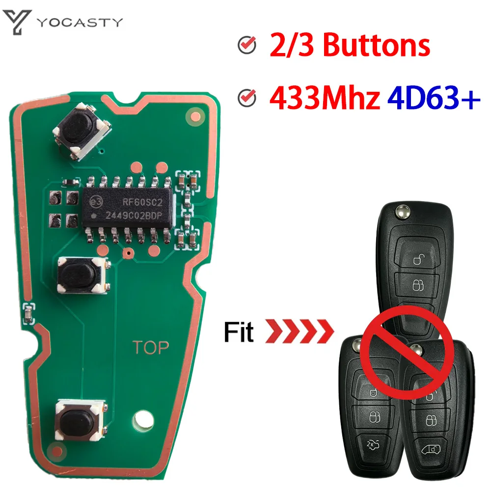 

YOCASTY 5WK50166 AB39-15K601-DA Remote Car Key PCB 434MHz FSK 4D63+ For Ford Ranger Focus Mondeo 2011 2012 2014 2015 5WK50165