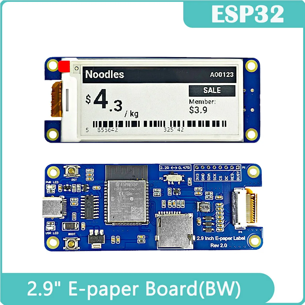 OLIGHKER 2.9'' E-paper Module Display Screen SPI Black+White Shelf Label Board For ESP32 With Wi-Fi Access Point Mode
