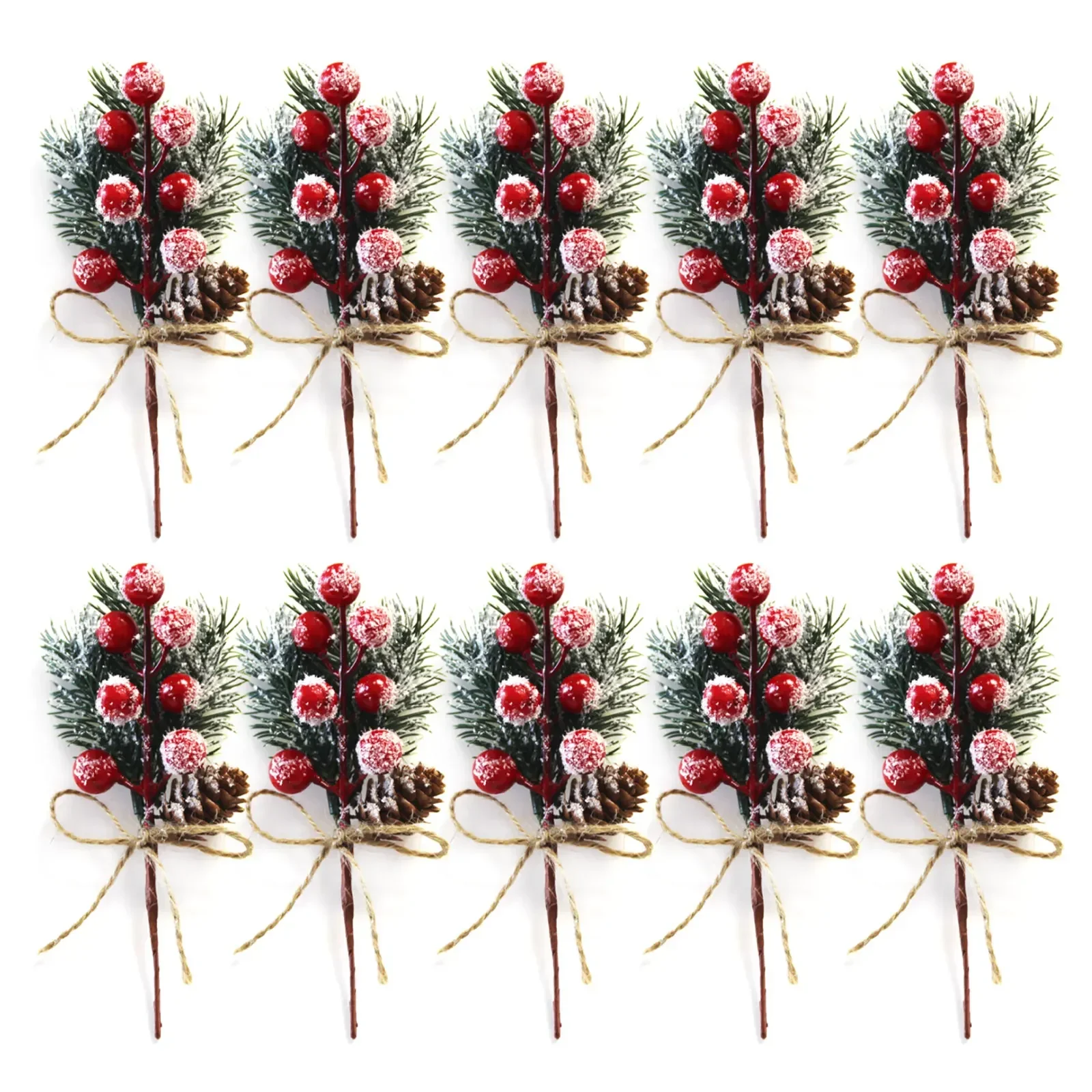 

10pcs Christmas Pendant Articifial Red Berry Pine Needles Twig Christmas Tree Decoration Gift Packing Floral Picks Branches