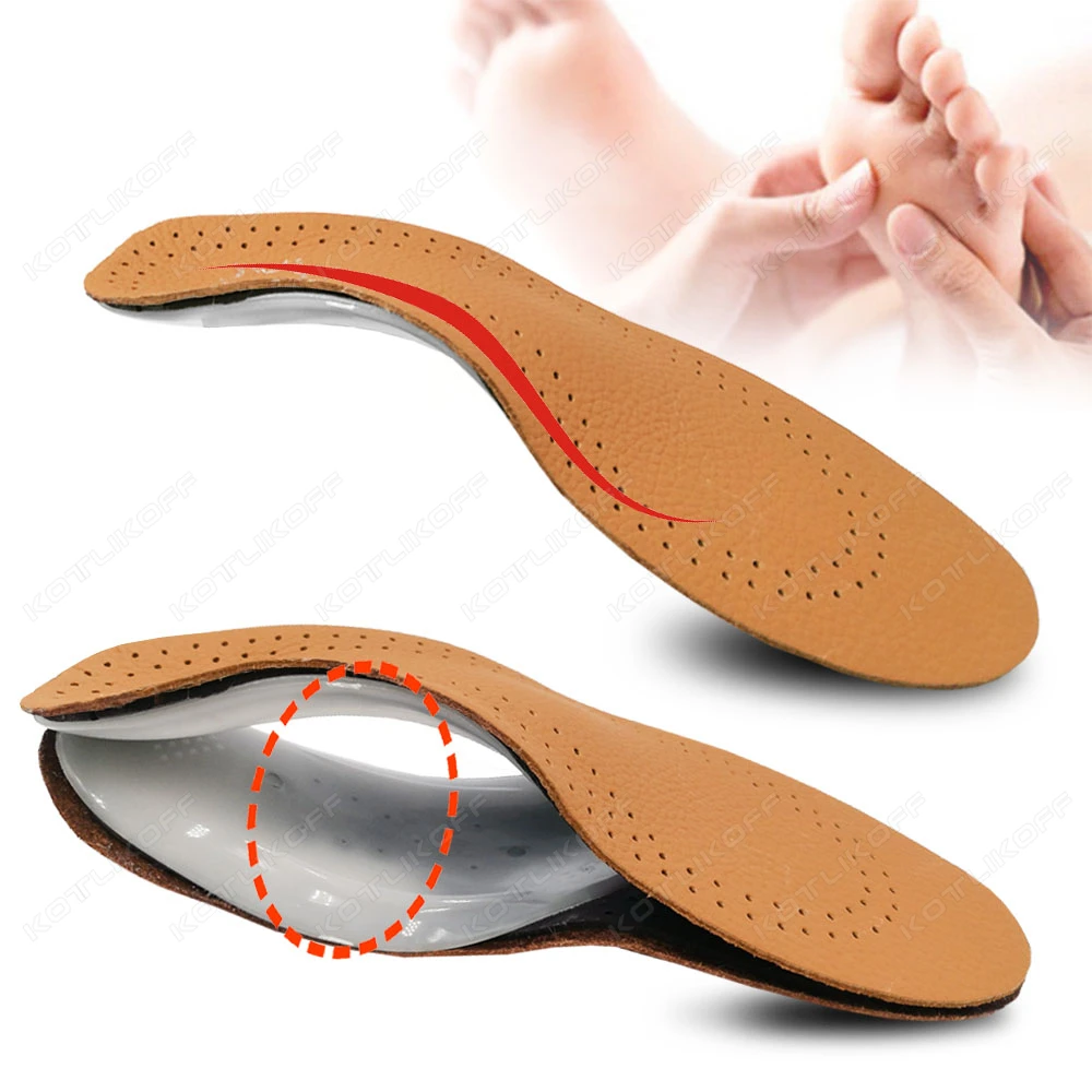 Picture 4: Children Leather Orthopedic Insole Severe Flat Feet High Arches Orthotic Instep Shoe Pad Latex Antibacterial Active Carbon Pads
