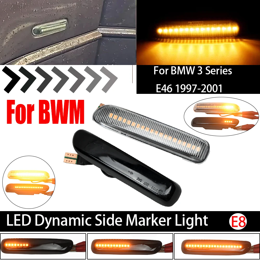 2pcs LED Dynamic Side Marker Turn Signal Flashing Light For BMW E46 3er Limo Coupe Compact Cabriolet