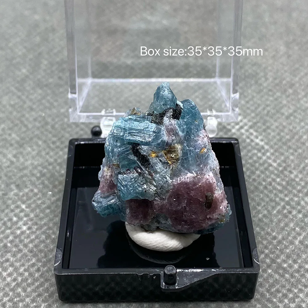 

100% natural ruby and aquamarine crystal raw stone ore specimens +Box size:35*35*35mm