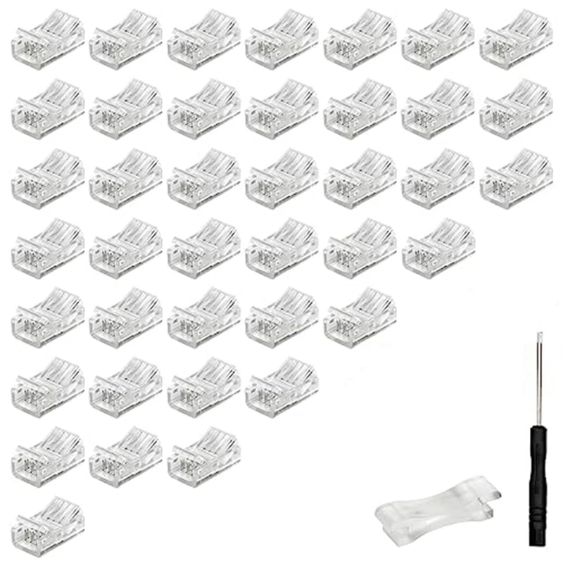 6Pack X(RGB LED Light Strip Connectors 40 Pack 4-Pin 10mm Solderless Quick Connector Waterproof Adapter