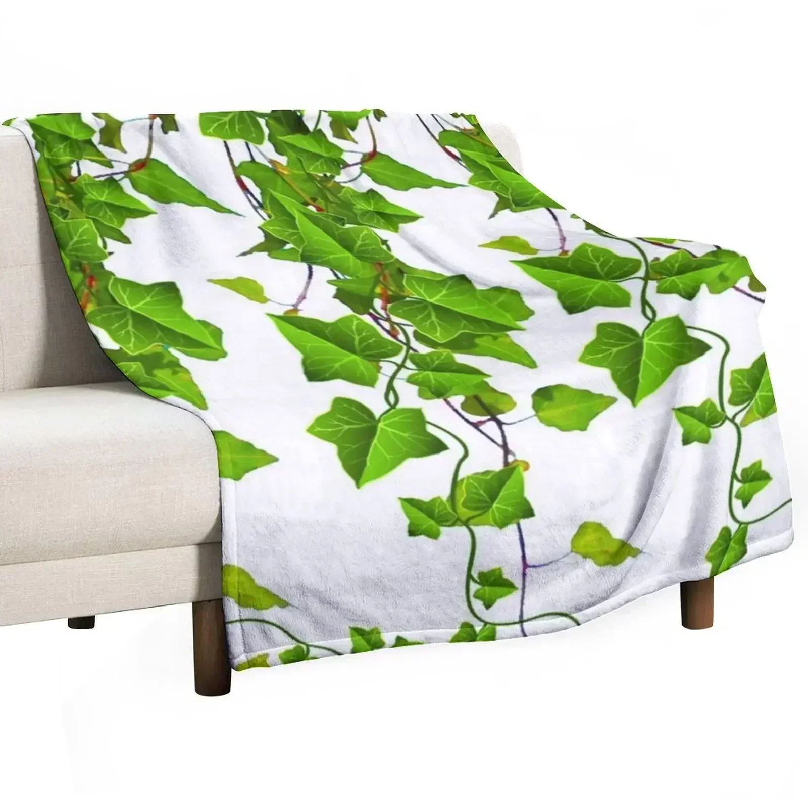 DECORATIVE SPRING GREEN TRAILING IVY VINES ON WHITE Throw Blanket Stuffeds Fashion Sofas Blankets