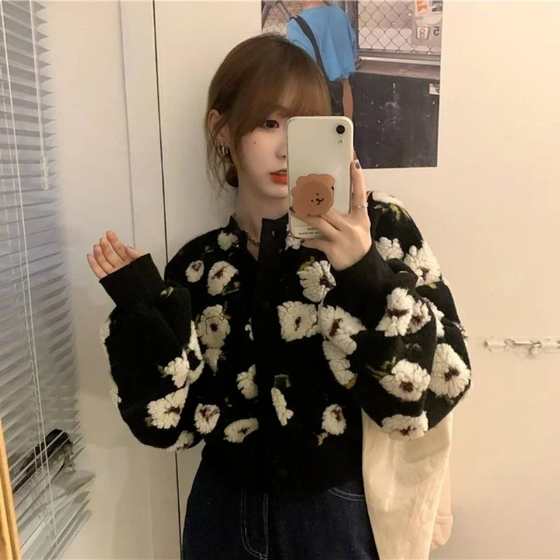 orean Sweet Three-dimensional Flowers Design Crop Coats O-neck Single Breasted Vintage Jackets 2022 Spring Autumn Chic Outwears