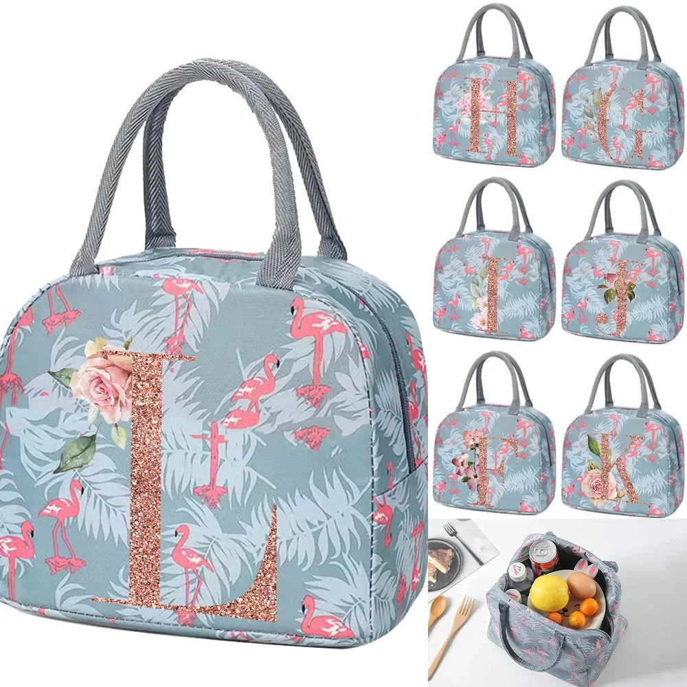 

Insulated Lunch Box Men Women Travel Portable Camping Picnic Bag Rose Gold Letter Print Cold Food Cooler Thermal Bag Handbag