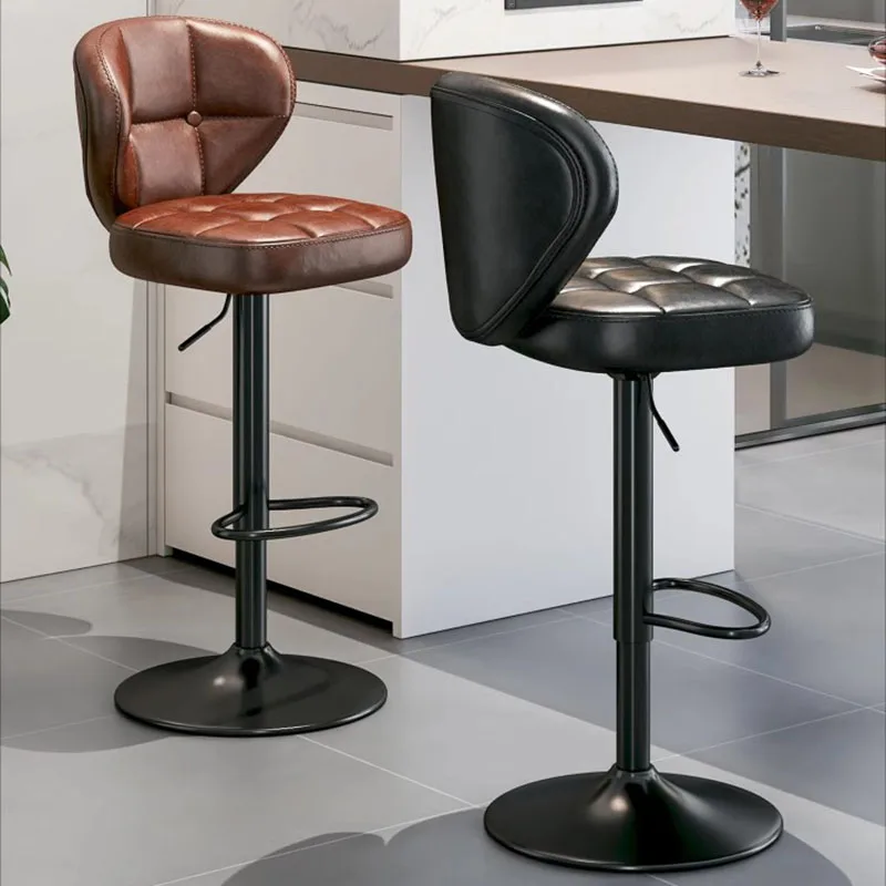 Chaises de Bar en Cuir Noir et Marron, Simples et Confortables, Style Nordique Moderne, Meuble en Métal