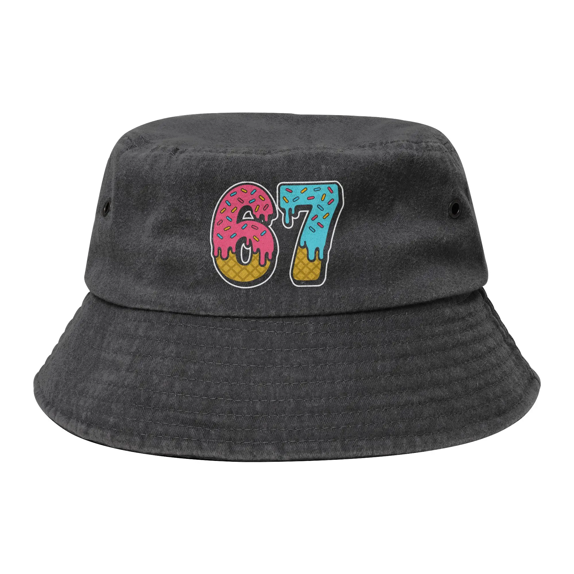 Women Men Distressed Cotton Bucket Hats 67 Ice Cream Drip Meme Funny Six Seven Outdoor Fishing Hat  Bob Gift