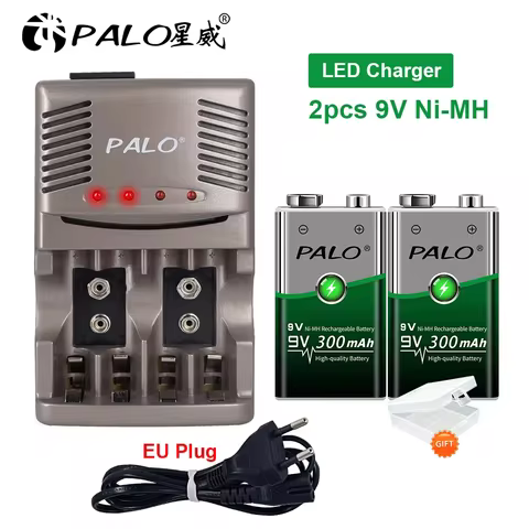 PALO 9V Rechargeable Battery Ni-MH 9V 6F22 Battery+Smart Charger for 1.2V AA AAA nimh nicd battery for 9V rechargeable battery