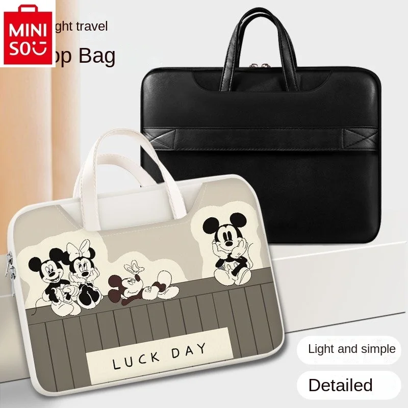 MINISO Disney Mickey Minnie Cartoon Print Laptop Case 14 16 13.3-inch Student Multi functional Storage File Briefcase