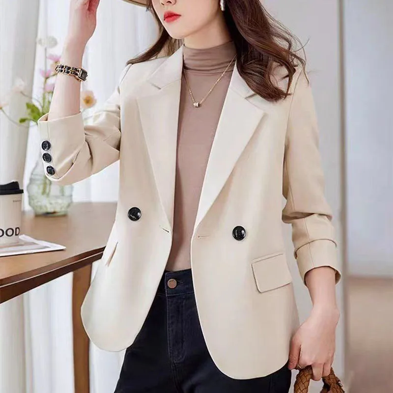 

Fashion Temperament Office Wear Lady Blazers 2025 New Double-Breasted Suit Jacket Ladies Streetwear Loose Long Sleeve Outerwear