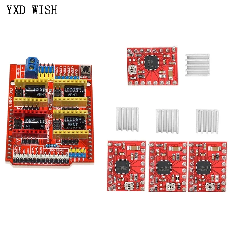 CNC Shield V3 Engraving Machine / 3D Printer / + 4pcs A4988 Stepper Motor Driver With Heatsink Expansion Board For Arduino