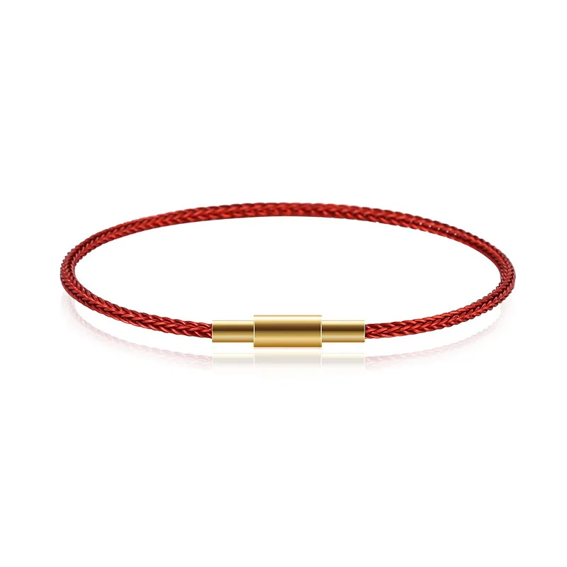 2023 New Lifeyear Red Rope Simple Steel Wire Woven Handrope Wearable Transfer Bead Bracelet Female Stainless Steel Screwbuckle