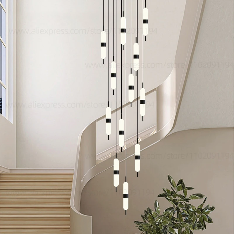 Modern LED Home Decoration Chandelier Hanging Staircase Pendent Light Nordic Villa Living Room Ceiling Light Indoor Lighting