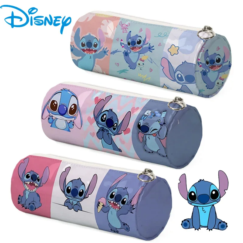 Disney Anime Lilo & Stitch Large Capacity Pencil Case Kawaii Stitch Cylindrical Pen Bag Cartoon Stationery Storage Bag Kids Gift