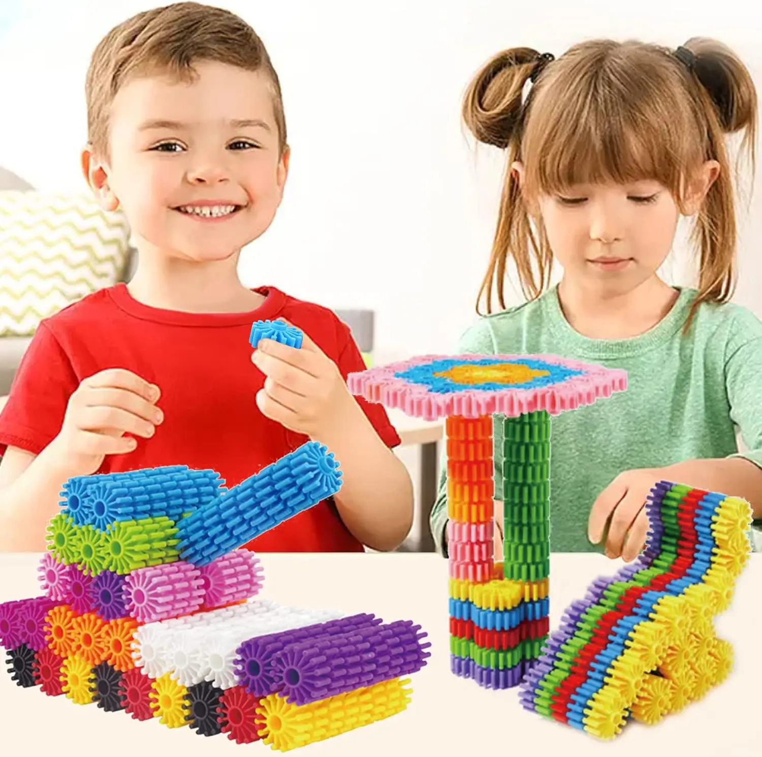 Interlocking Gears Toys for Kids - 100 Piece Kit with Tote - Colorful Manipulatives for Preschool Sensory Bin Or Occupational Th