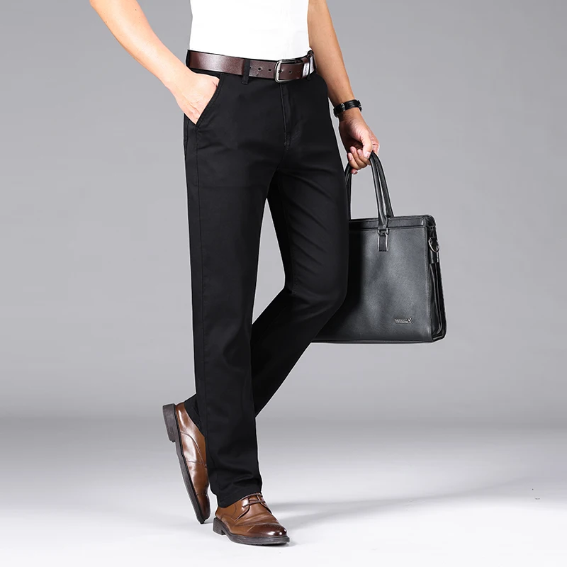 Pure Black Jeans Men\'s Summer Thin Loose Straight Stretch Breathable Versatile Business Casual Formal Wear Pants