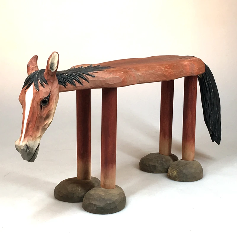 Solid wood hand-carved medium horse bench children's room gift low stool home stool