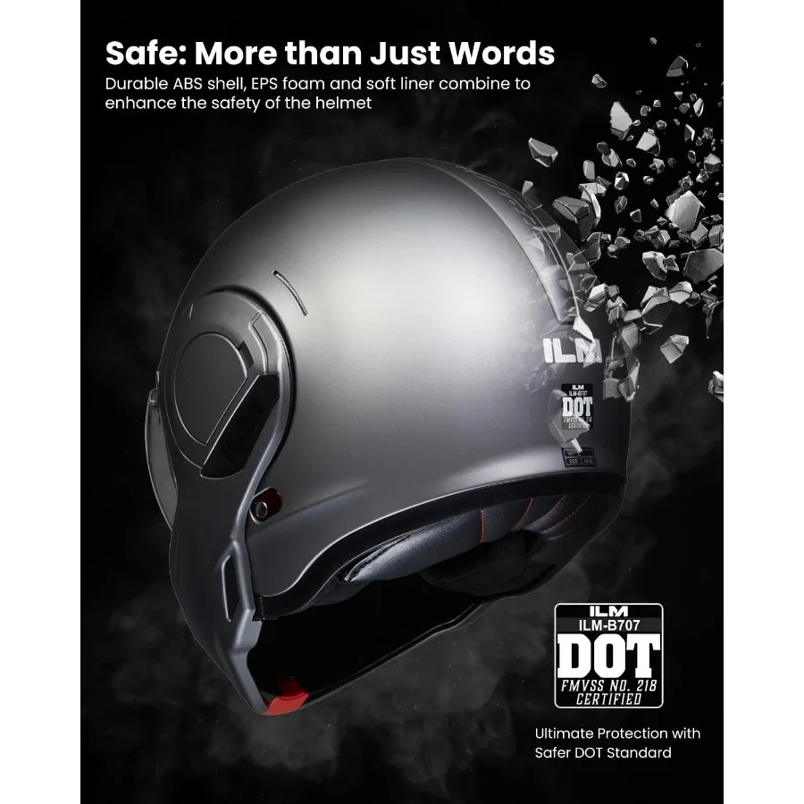 ヴィンテージフルフェイスモジュラーバイクヘルメット 大人男性用 ATV UTV スノーモービル用 180度回転式チンガード付き DOT ModelB707 マット仕上げ