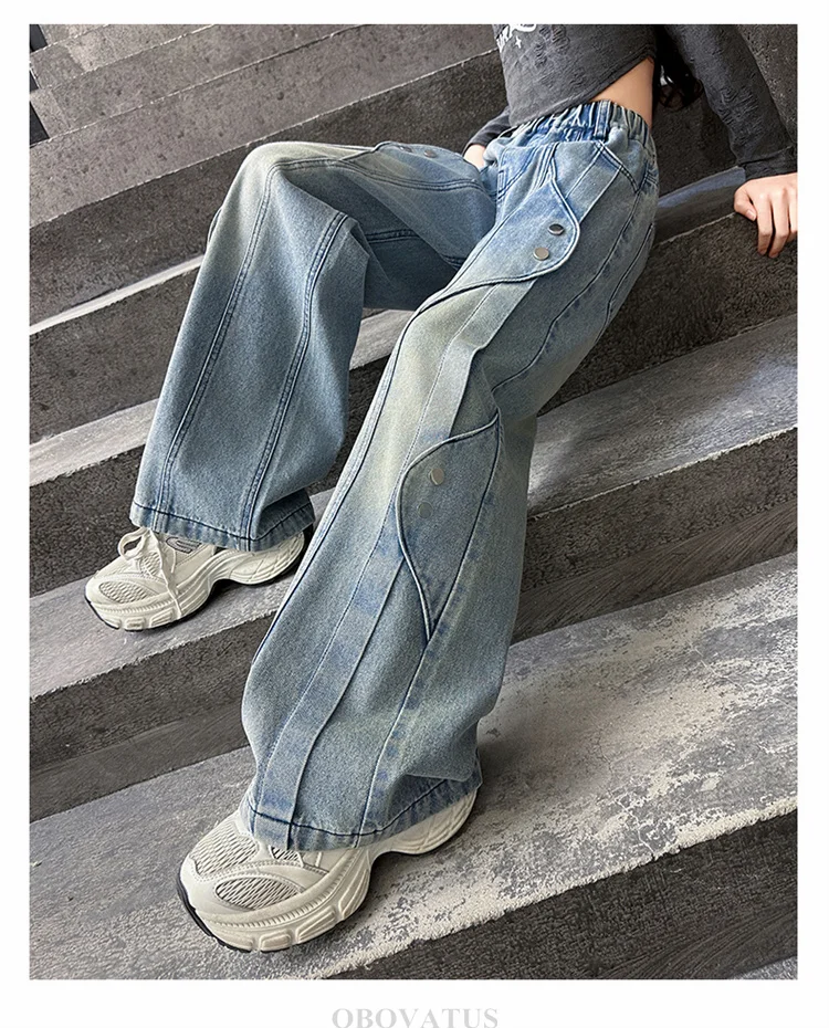 Neues Design Mädchen Straight Jeans Stylische Kinder Mode Street Denim Hosen Teenager Kinder Lose Slim Fit Loose Leaf Jeans Hosen – Detail 7