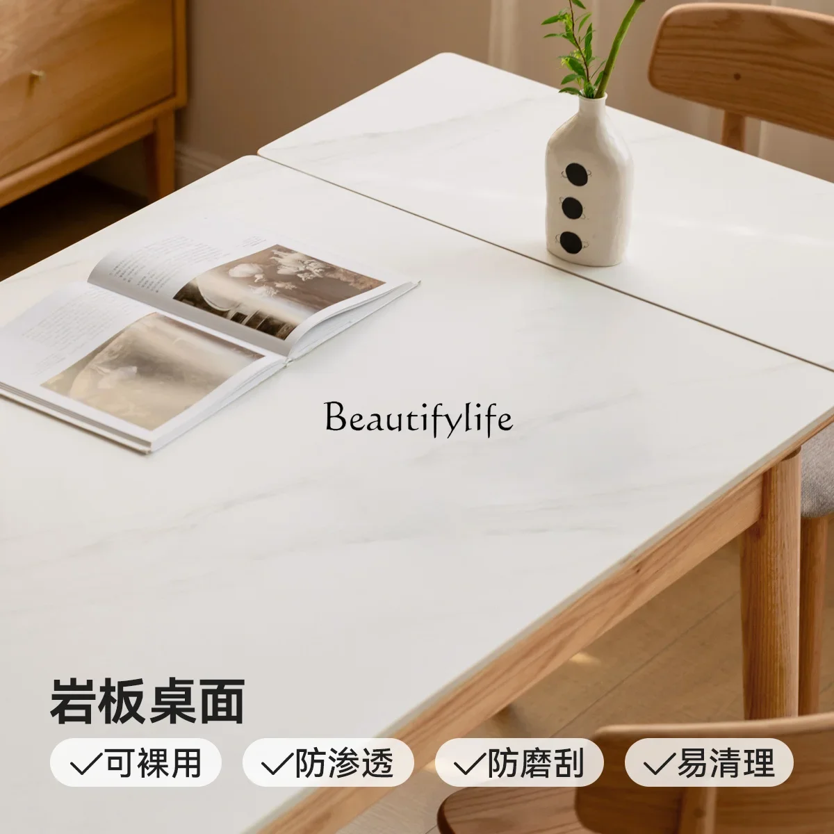 

yj21 Solid Wood Extendable Dining Table Restaurant Oak Simple Folding Rock Board Dining Table