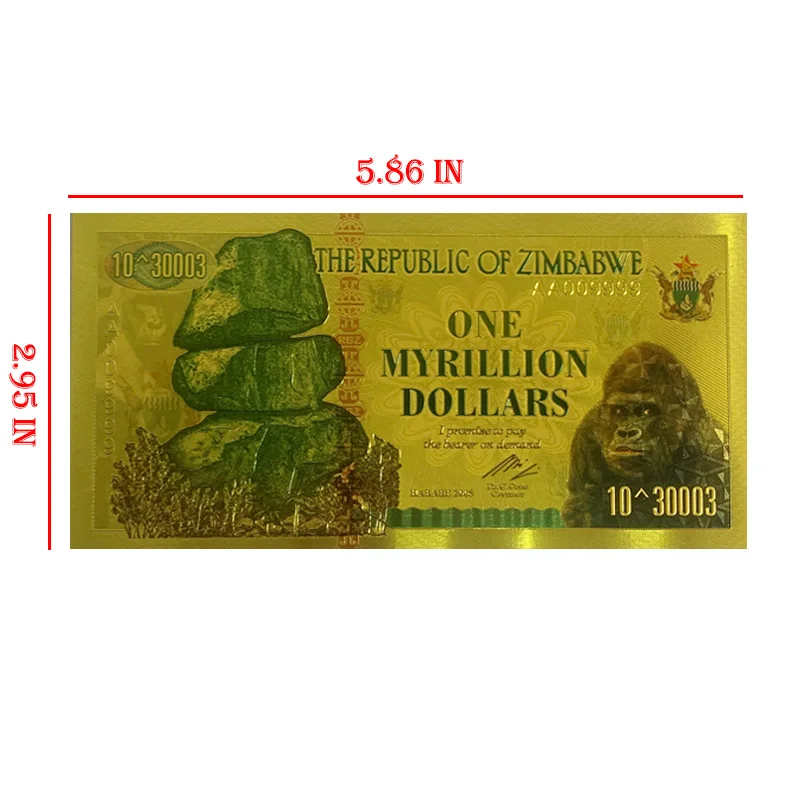 Zimbabwe $Z100 Trillion/100 Quintrillion/5 Octillion/100 Decillion Dollar Gold Foil Banknote Replica Paper Money Business Gift