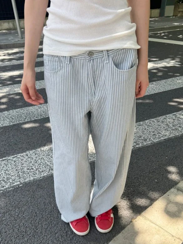 블루 스트라이프 데님 스트레이트 바지 여성 가을 ​​하이 웨이스트 루즈 와이드 레그 팬츠 아메리칸 빈티지 streetwear 캐주얼 바지 y2k