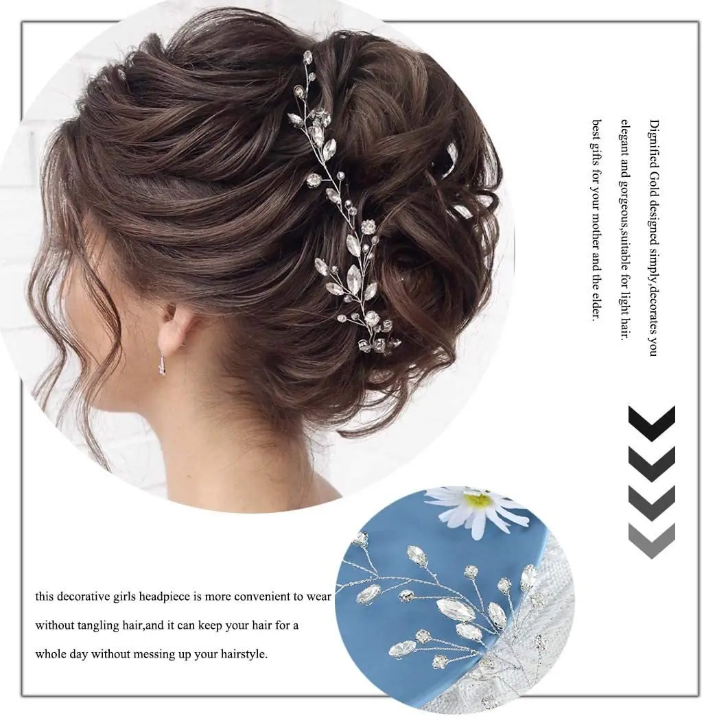 Bridal Crystal Wedding Headband Silver Leaf Rhinestone Hair Vine for Bride and Bridesmaids Elegant Hairpiece Accessories