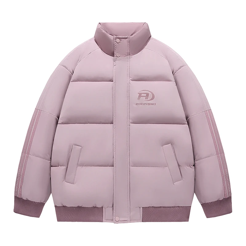 

Men Stand-up Collar Coat Winter New Down Cotton Coat Couple Bread Coat Trendy Brand Striped Coat Outdoor Thickened Warm Overcoat