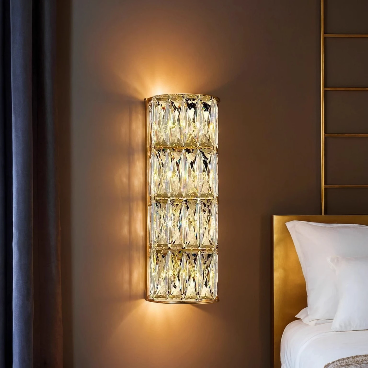 2025 Crystal Wall Lamps Villa Bedside Balcony Light,modern Gold Chrome