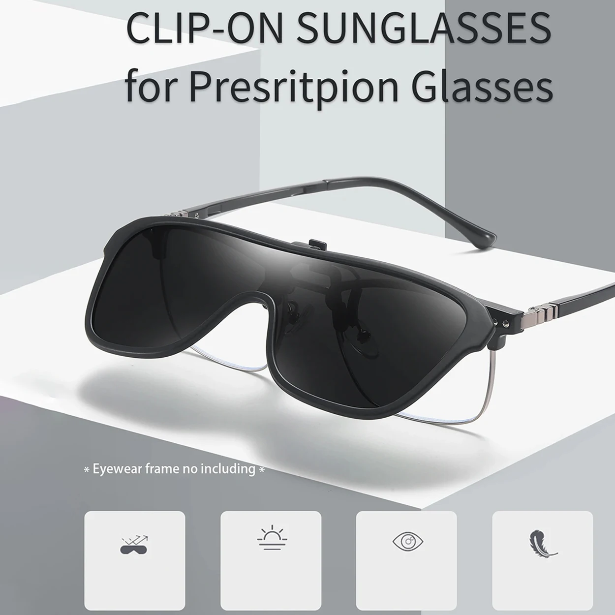 VEITHDIA Clip-on-Sonnenbrille zum Hochklappen, polarisierte TAC-Spiegelgläser, UV400, randlose Brille, Fahrbrille für Männer und Frauen, VFHK1