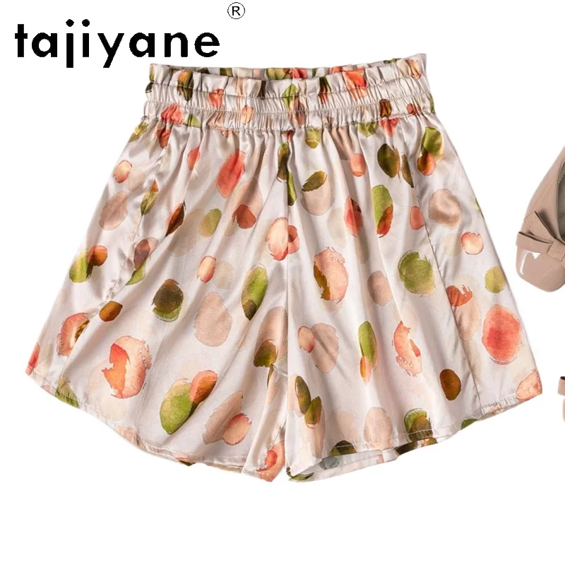 

TAJIYANE 19MM 93% Real Mulberry Silk Women's Shorts Peach Print Casual Shorts Summer Baggy Short Pants Woman Clothes 2026 шорты