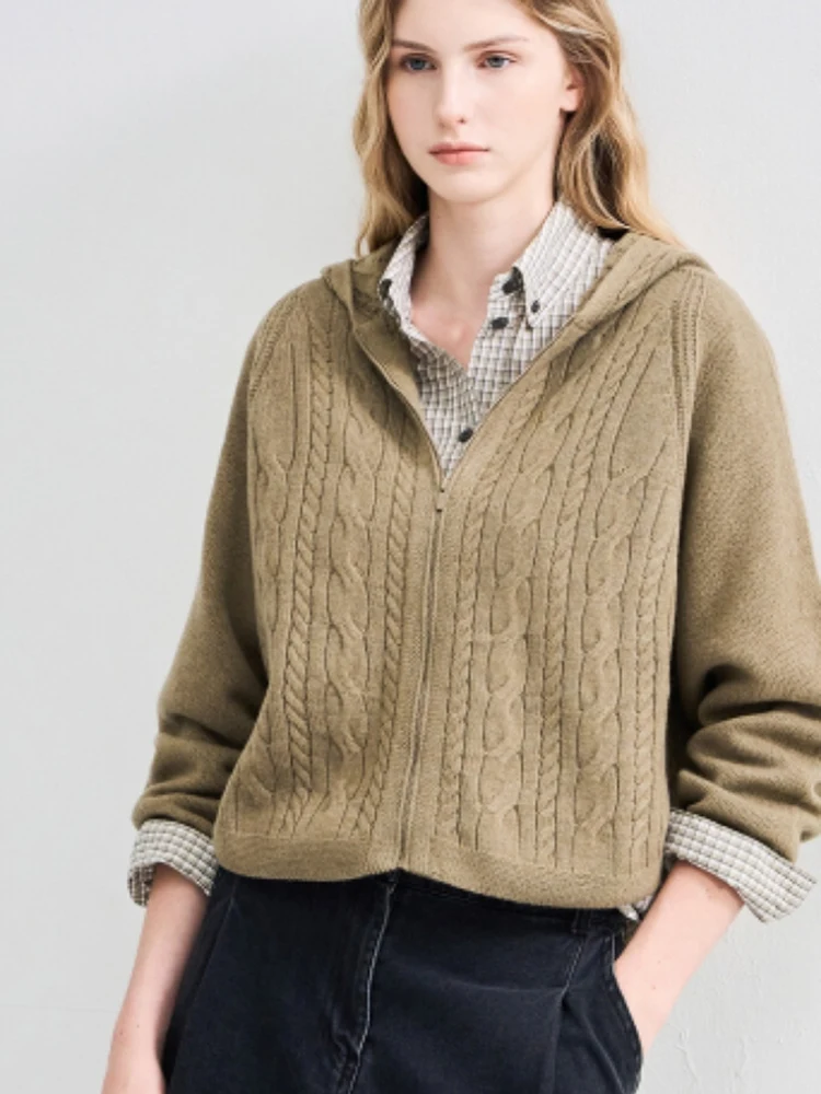 

Уютный вязаный кардиган с капюшоном, повседневный, из хлопковой пряжи, простой, модный, осенняя новинка, корейская версия