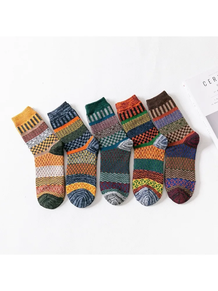5 paar herfst winter nieuwe casual sokken middenbuis heren dikke draad verdikte zweetabsorberende eenvoudige comfortabele wollen sokken - afbeelding 2