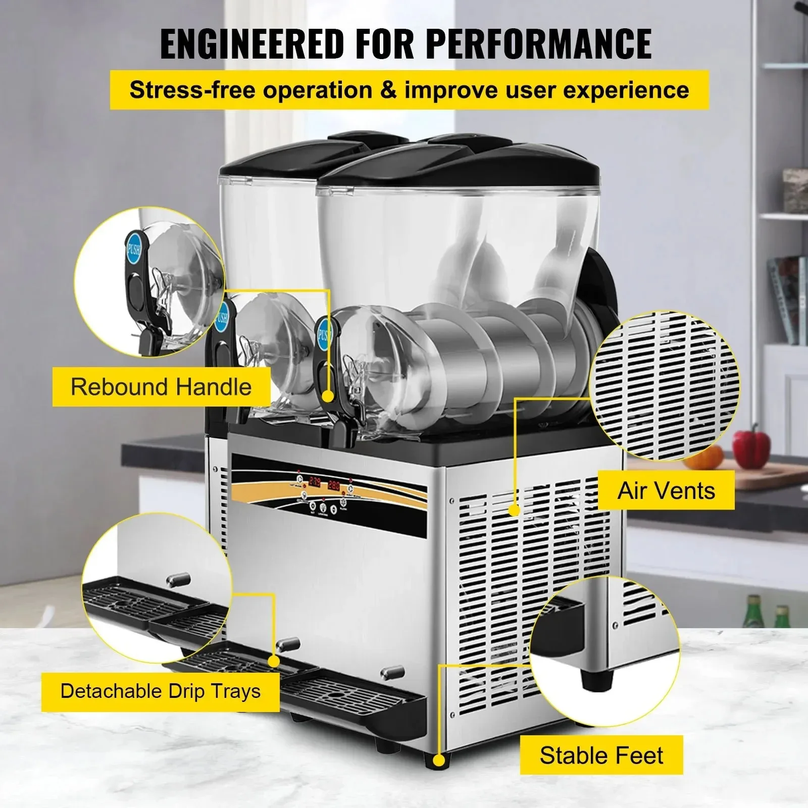 آلة Sihao التجارية Slushy 15L خزان مزدوج آلة مارغريتا الفولاذ المقاوم للصدأ آلة المشروبات المجمدة مثالية لبارات المقاهي #6